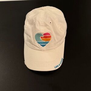 Life Is Good Women's White Cap with Colorful Heart and Wave Design
